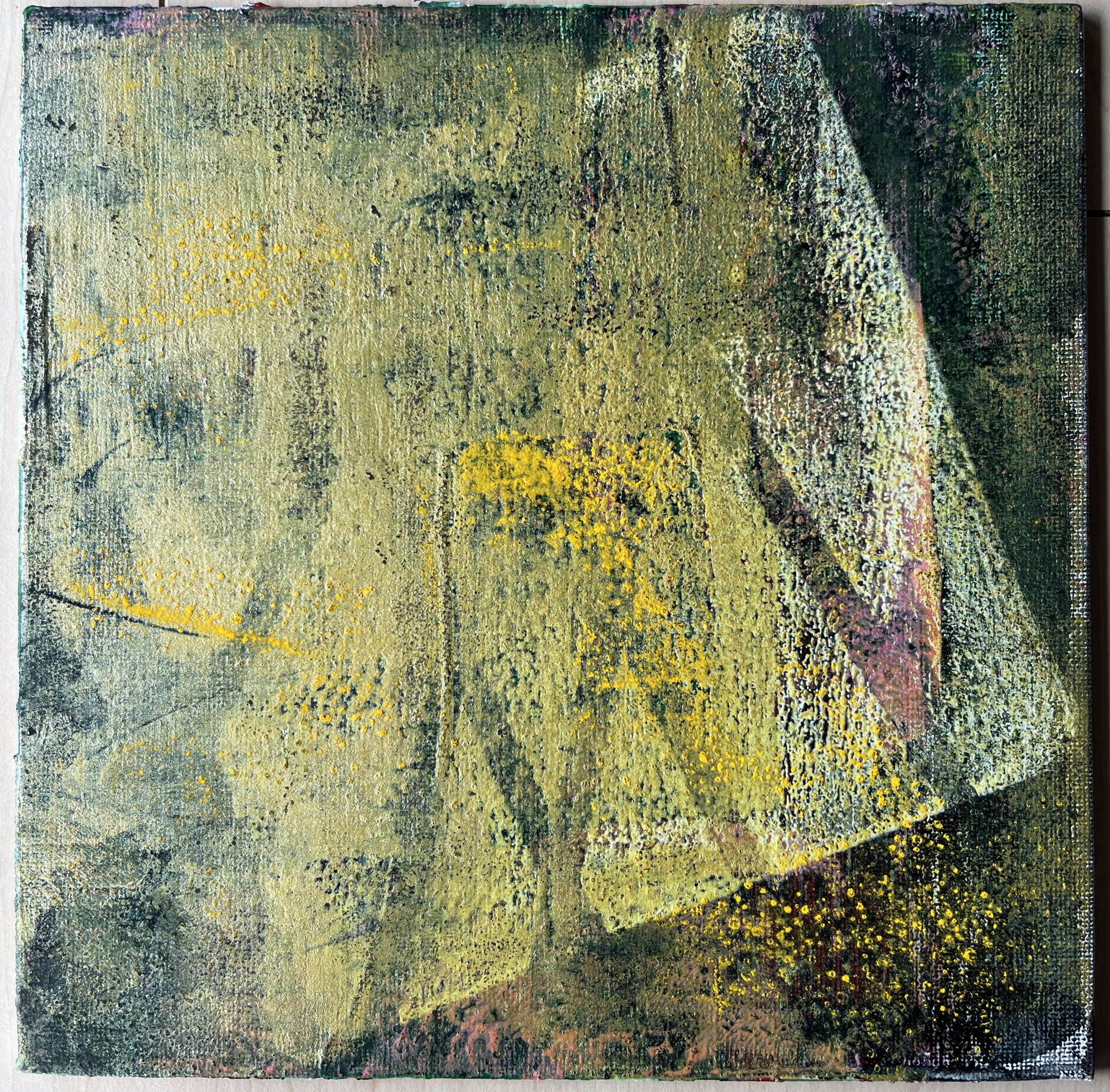 o.T. 1 Goldserie 2026
quadratisches Format 20x20cm auf Leinwand gespachtelte und gerollte Mischtechnik aus Acryl